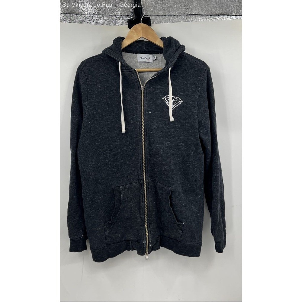 Diamond Supply Co Full‎ Zip Distressed Hoodie Men's Medium Skater Gray